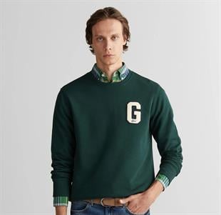 GANT Erkek Yeşil Regular Fit Bisiklet Yaka Logolu Sweatshirt