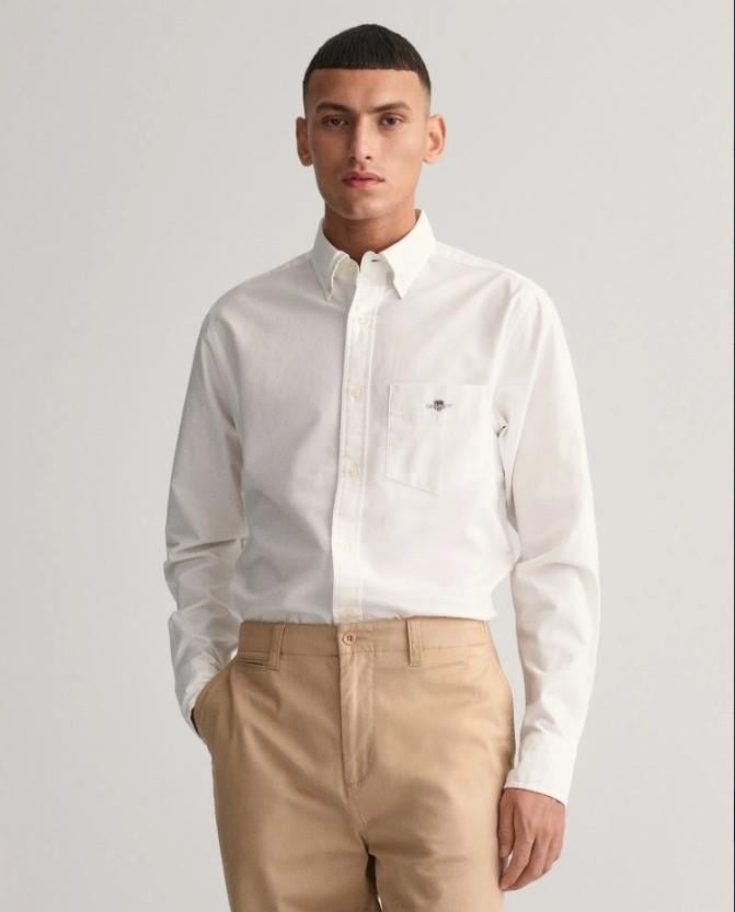 GANT Erkek Beyaz Regular Fit Düğmeli Yaka Oxford Gömlek