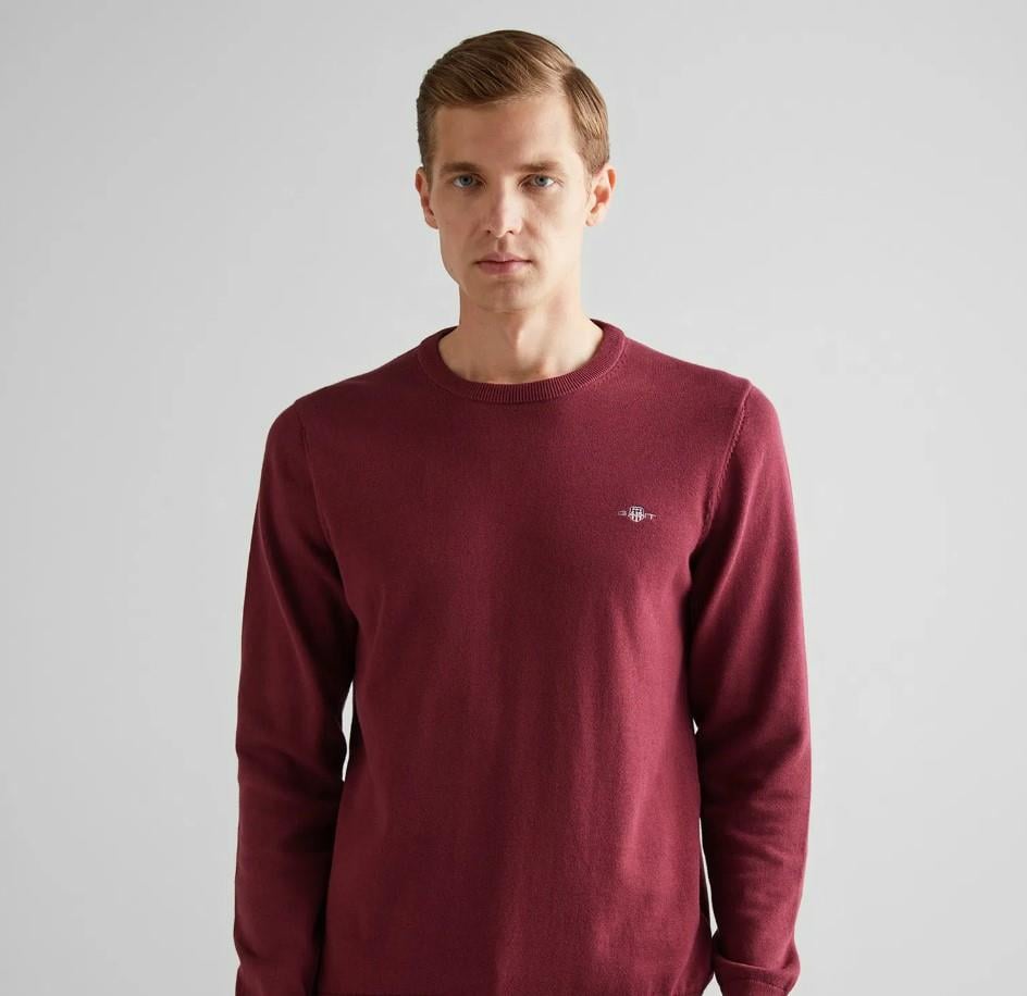 GANT Erkek Bordo Regular Fit Bisiklet Yaka Kazak
