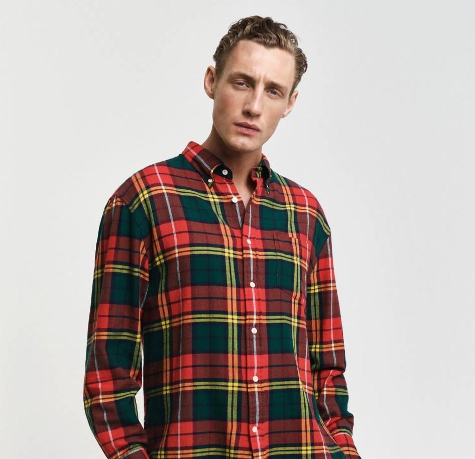 GANT Erkek Kırmızı Regular Fit Düğmeli Yaka Kareli Gömlek