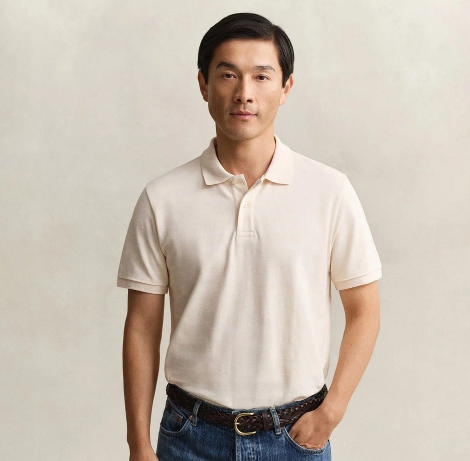GANT Erkek Krem Regular Fit Polo Yaka T-Shirt