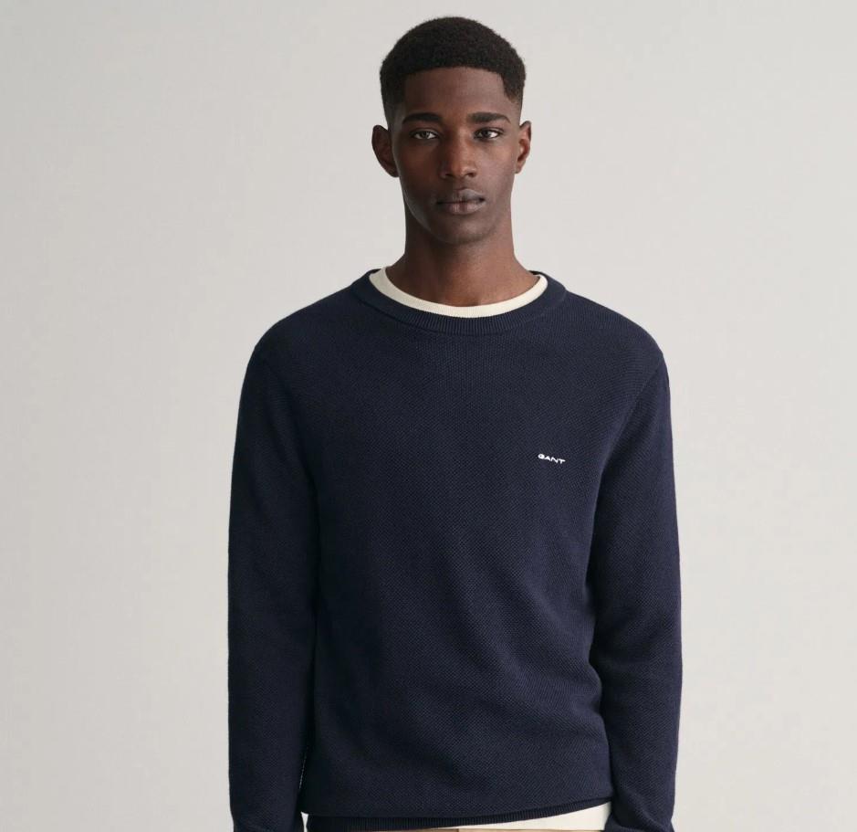 GANT Erkek Lacivert Regular Fit Bisiklet Yaka Kazak