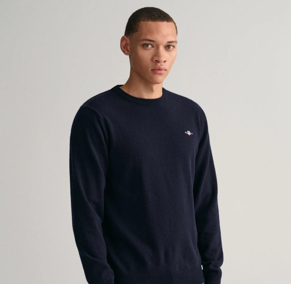 GANT Erkek Lacivert Regular Fit Bisiklet Yaka Kazak