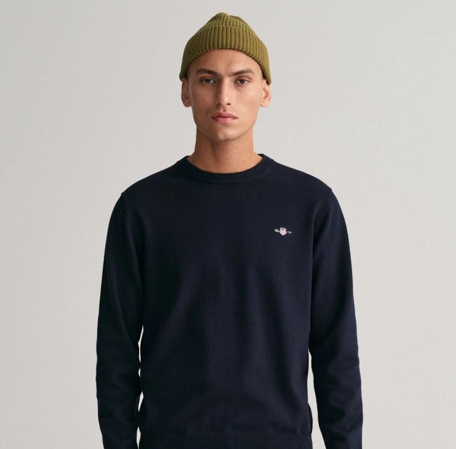 GANT Erkek Lacivert Regular Fit Bisiklet Yaka Kazak