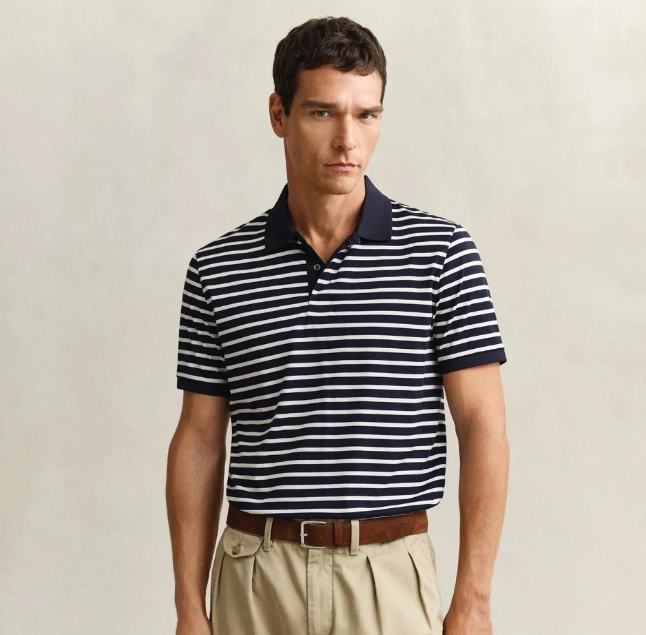 GANT Erkek Lacivert Regular Fit Çizgili Polo Yaka T-Shirt