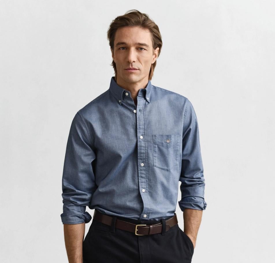 GANT Erkek Lacivert Regular Fit Düğmeli Yaka Oxford Gömlek