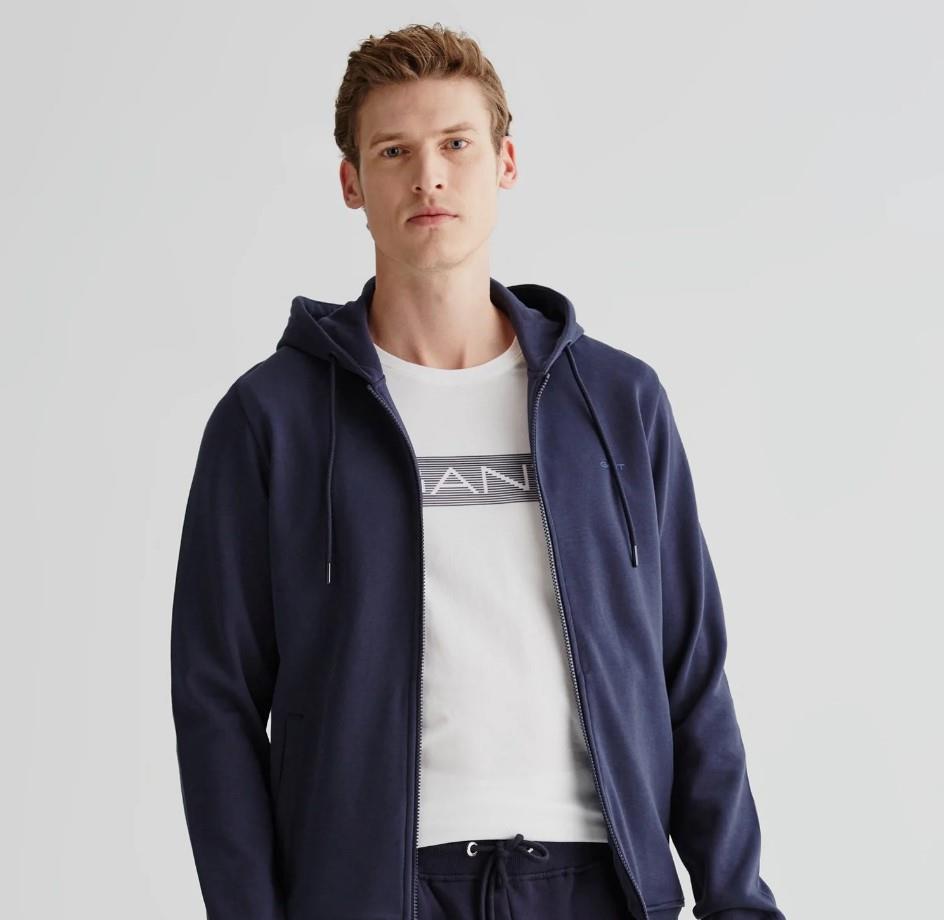 GANT Erkek Lacivert Regular Fit Kapüşonlu Logolu Sweatshirt
