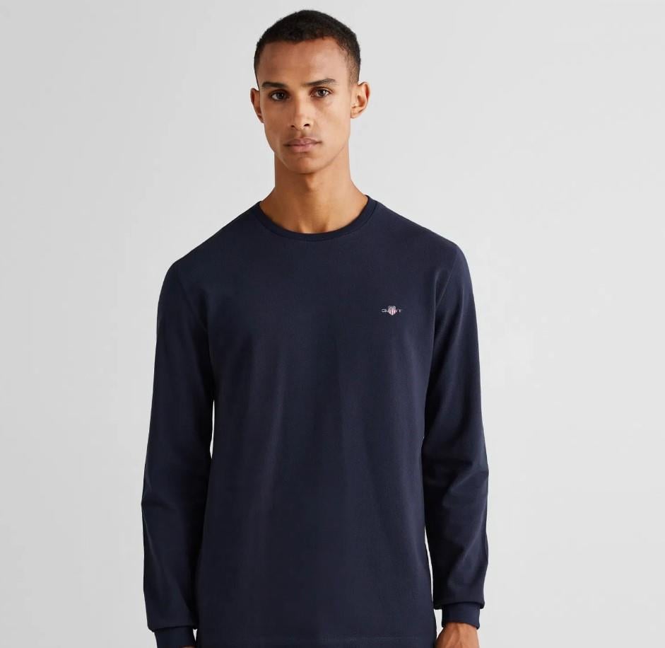 GANT Erkek Lacivert Slim Fit Bisiklet Yaka T-Shirt