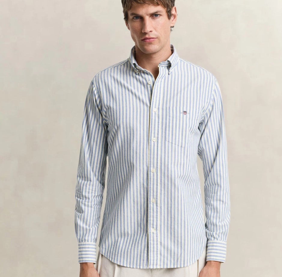 GANT Erkek Mavi Regular Fit Çizgili Logolu Gömlek