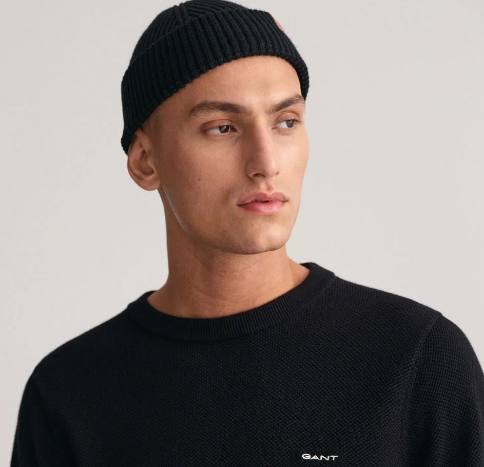 GANT Erkek Siyah Regular Fit Bisiklet Yaka Kazak