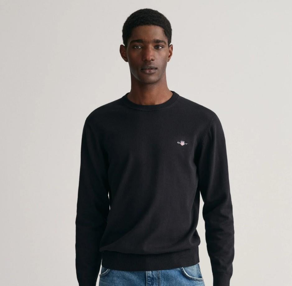 GANT Erkek Siyah Regular Fit Bisiklet Yaka Kazak