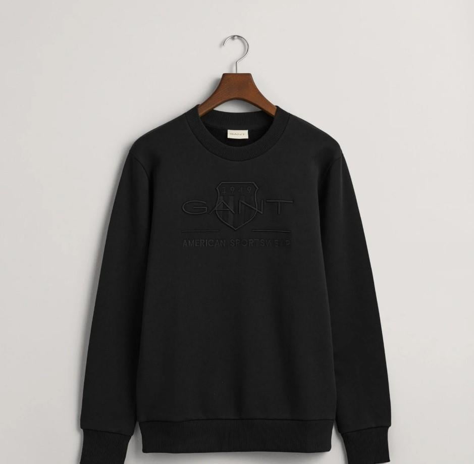Gant Erkek Siyah Regular Fit Bisiklet Yaka Logolu Sweatshirt
