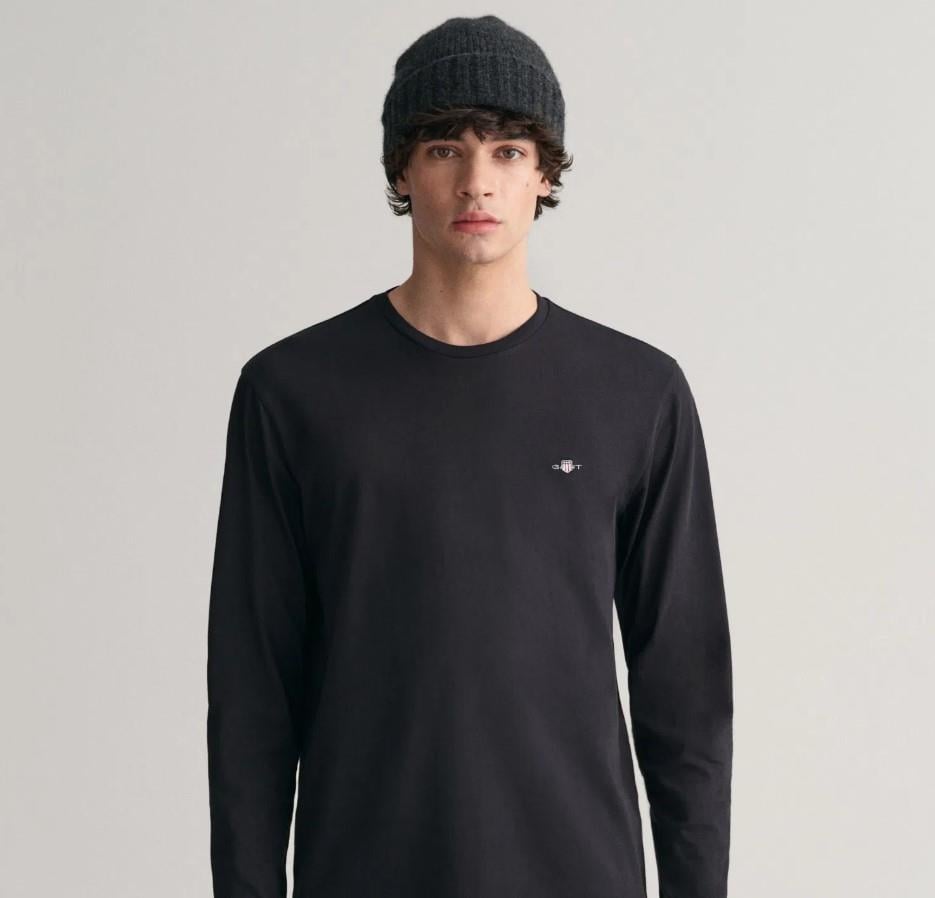 GANT Erkek Siyah Regular Fit Bisiklet Yaka T-Shirt
