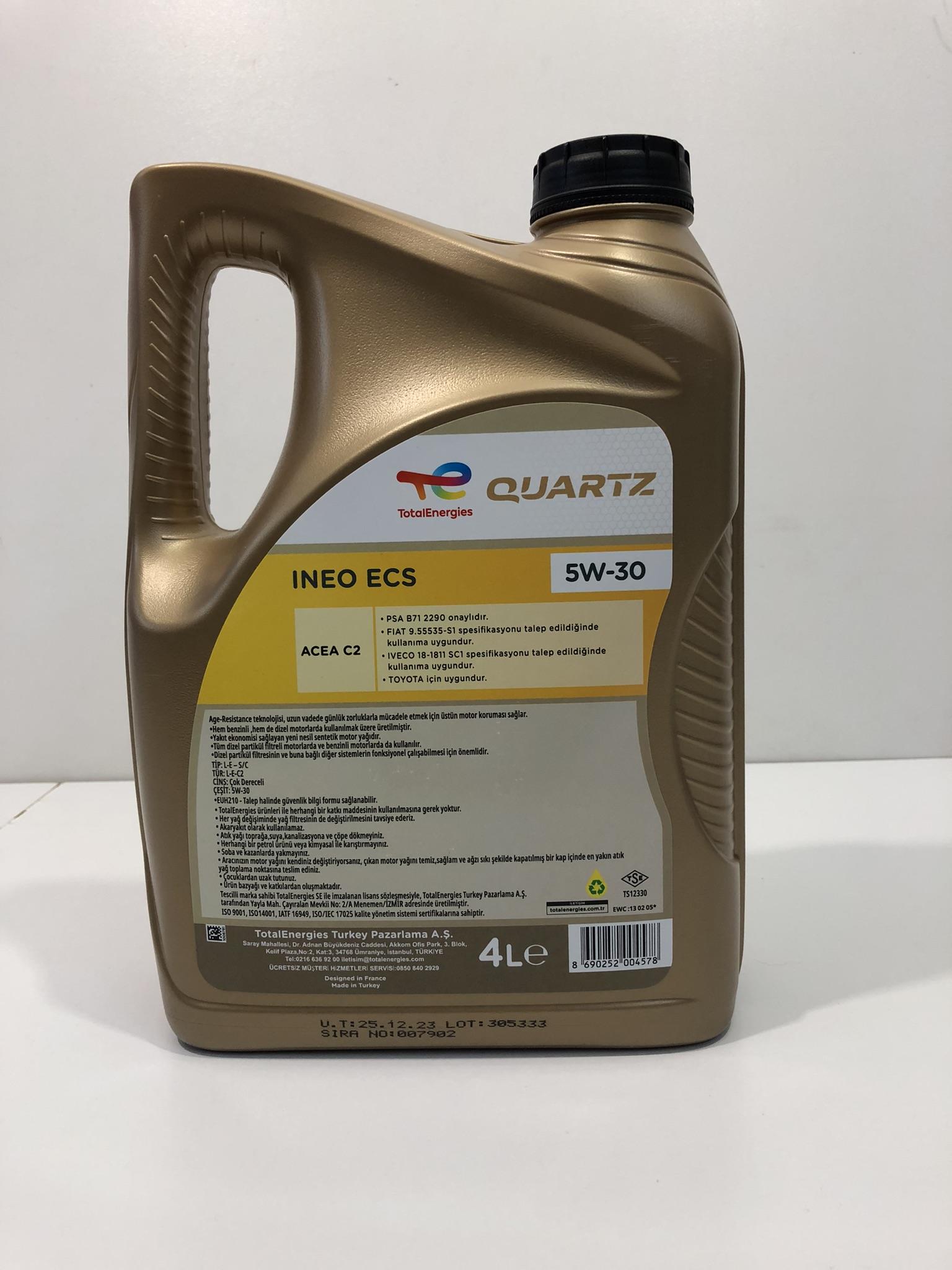 Total 5W30 Ecs Quartz Ineo 4 Litre 221328