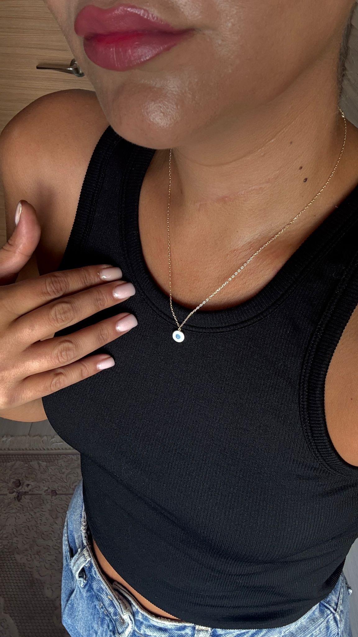 Minimal Nazar Boncuklu Gümüş Kolye