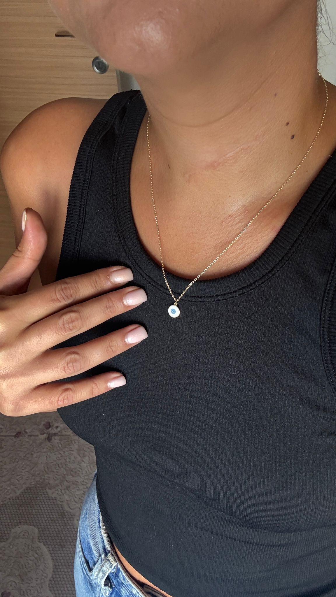 Minimal Nazar Boncuklu Gümüş Kolye