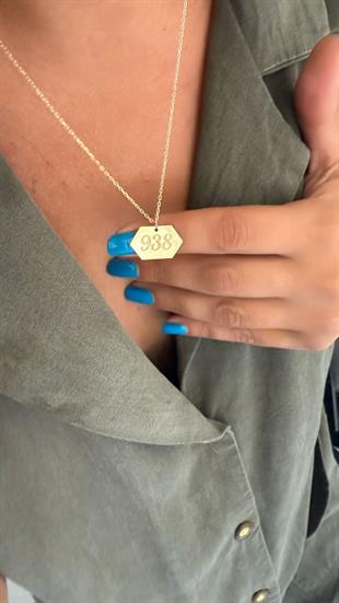 Altıgen Plaka Sayı Sekans Gümüş Kolye