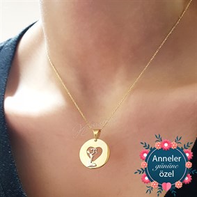 Anne Çocuk Kalp Tasarım Plaka Gümüş Kolye