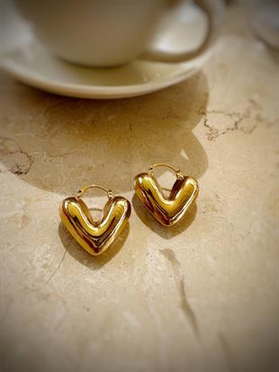 Bombeli Kalp Çelik Küpe