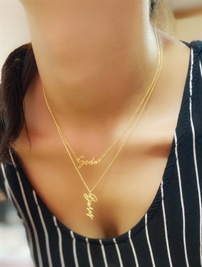 Dikey İmza İsim Gümüş Kolye