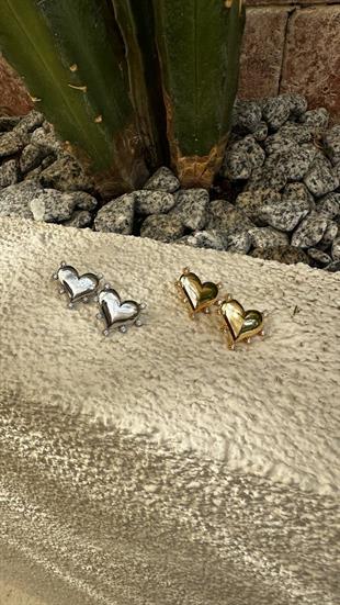 Etrafı Zirkon Taşlı Tombul Kalp Küpe