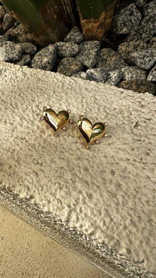 Etrafı Zirkon Taşlı Tombul Kalp Küpe