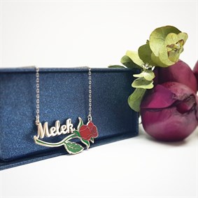 Gül Motifli İsim Gümüş Kolye