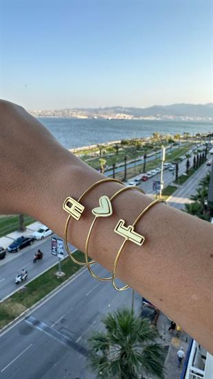 İçiçe Geçen Harf Gümüş Kelepçe Bileklik