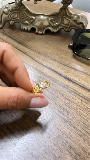 İki Harf Kalp Zirkon Taş Detay Gümüş Yüzük