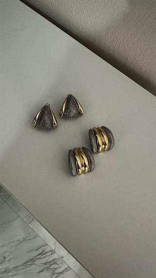 İki Renkli Bombe Detay Küpe