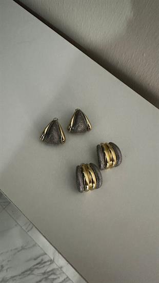 İki Renkli Üçgen Kıvrımlı Küpe