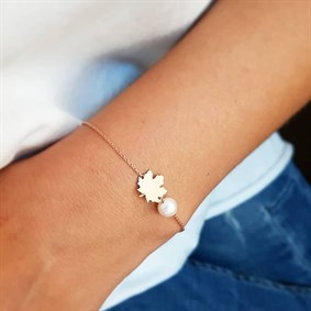 İnci Detay Minik Çınar Yaprağı Gümüş Bileklik