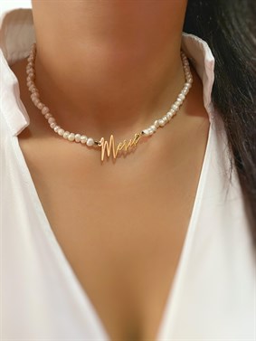 İncili İmza İsim Gümüş Kolye