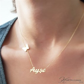 İsim Kelebek Detay Gümüş Kolye