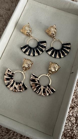 Leopar Yelpaze Detay Kaplan Küpe