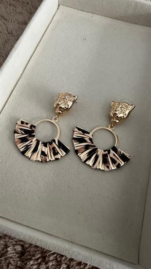 Leopar Yelpaze Detay Kaplan Küpe