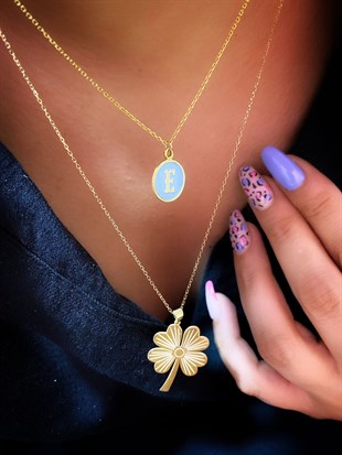 Madalyon Boy Şans Yonca Gümüş Kolye 