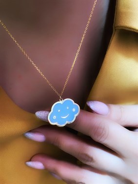 Mineli Gülen Yüz Bulut Gümüş Kolye 