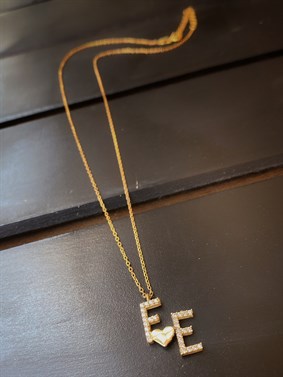 Minimal Taşlı İki Harf Kalp Gümüş Kolye