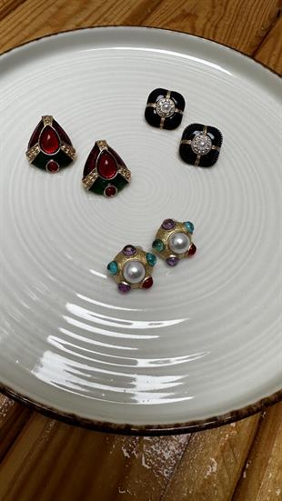 Orjinal Marka Kırmızı Siyah Taşlı Küpe