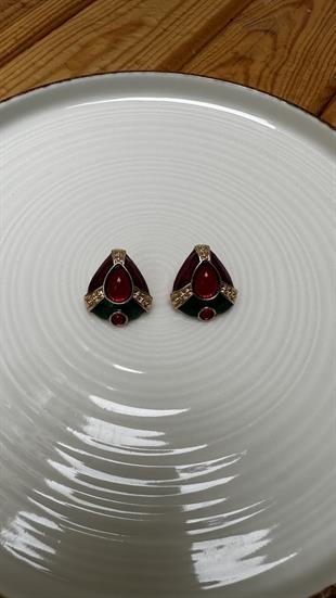 Orjinal Marka Kırmızı Siyah Taşlı Küpe