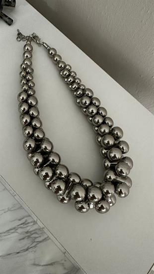 Silver Topçuk Örme Kolye 