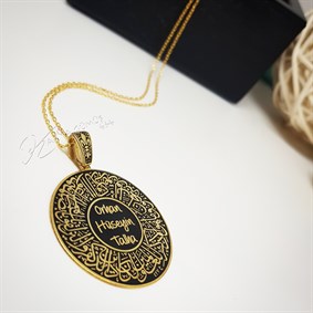 Siyah Mineli Nazar Dualı İsim Gümüş Kolye