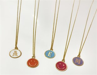 Tasarım Mineli Kalpli Gülen Yüz Gümüş Kolye 