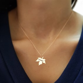 Yeni Çınar Yaprağı İsim Gümüş Kolye