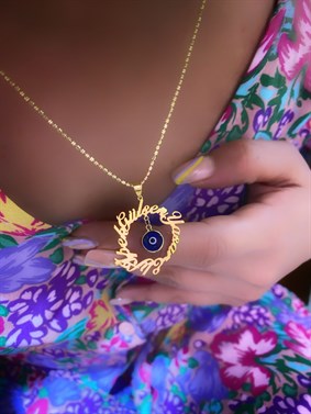 Yeni İsim Halka Nazar Boncuklu Gümüş Kolye 