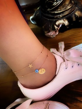 Topçuk Zincir Plaka Harfli Gümüş Halhal 