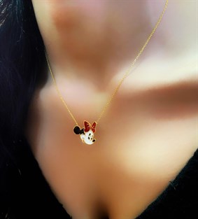 Yeni Tasarım Mineli Minnie Gümüş Kolye