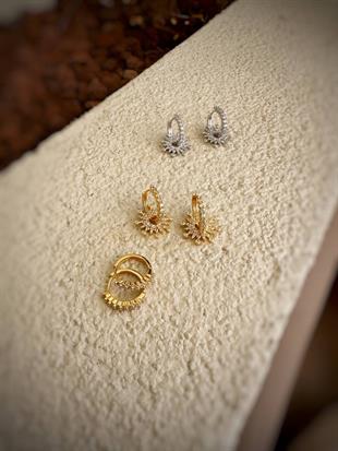 Zirkon Taşlı Güneş Çelik Küpe