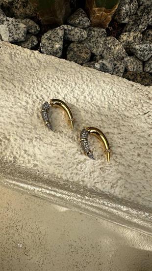 Zirkon Taşlı İki Renkli Fil Dişi Küpe